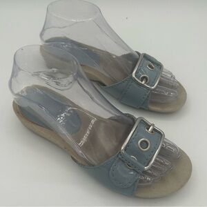 Y2K Bandolino Lt Blue Pat Leather silverbuckle slide mule Preppy VTG minimalist